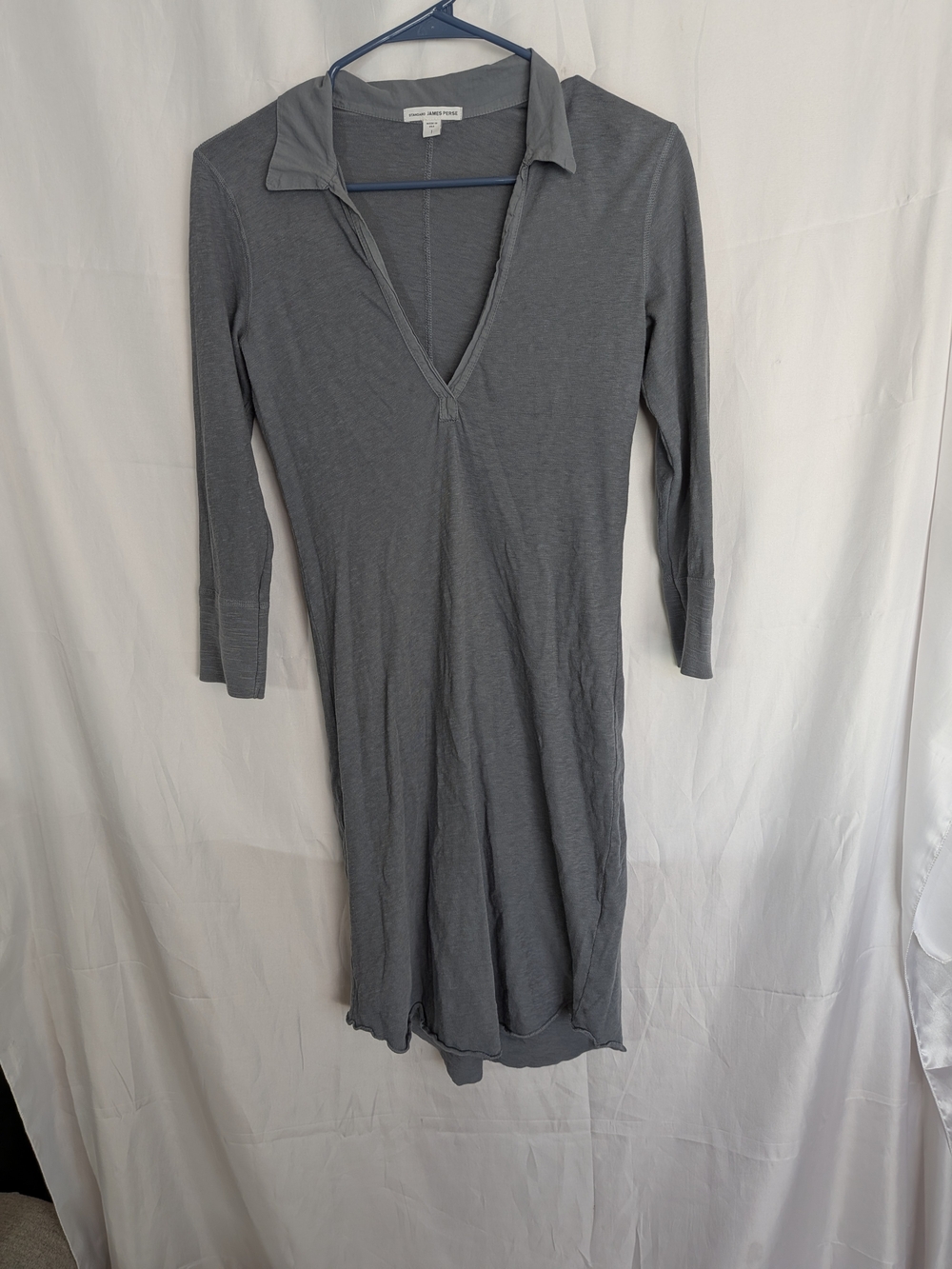 Standard James Perse Slate Blue Gray Open Polo V-Neck Midi Dress Size 1